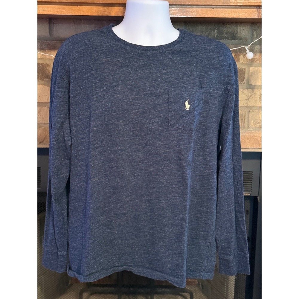 Polo Ralph Lauren Mens XL Classic Fit Long Sleeve Pocket T-Shirt Navy Blue Slub